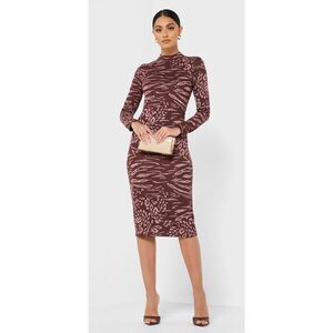 Ted Baker Brown and Pink Midi Dress